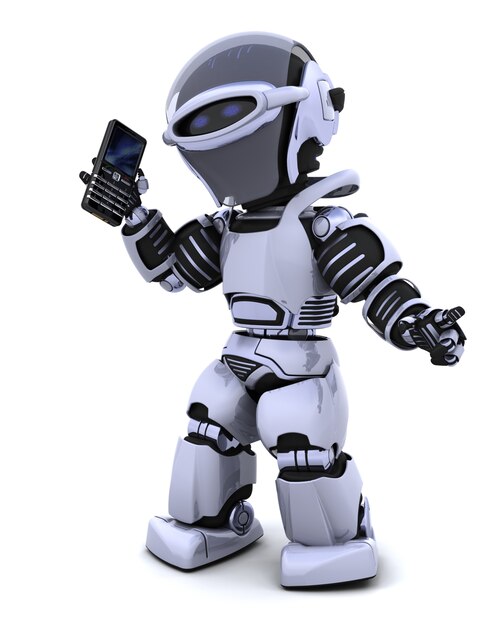 Robot character with a smart phone