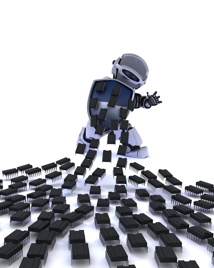 Free Photo robot defending against virus attack