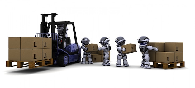 リフトトラックを運転ロボットのレンダリング3D