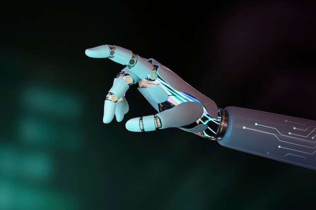 Robot hand finger pointing, AI technology background