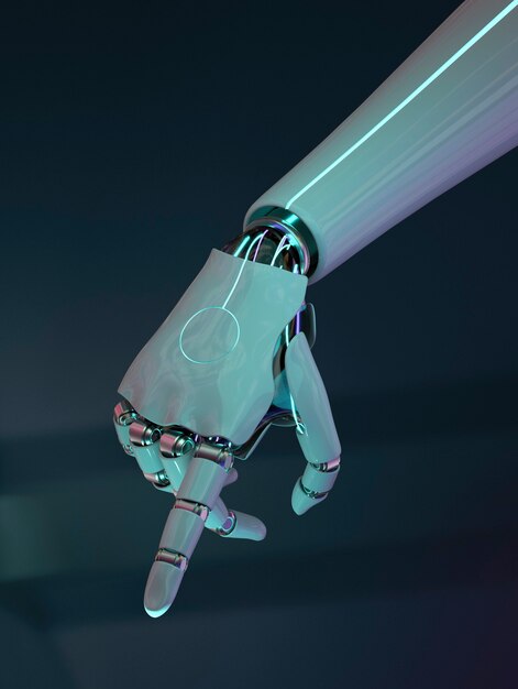 Указывая пальцем руки робота, технология искусственного интеллекта
