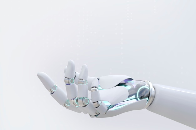 Рука робота показывает фон, вид сбоку технологии 3D AI
