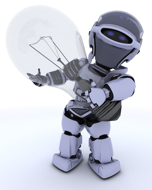Free photo robot holding a light bulb