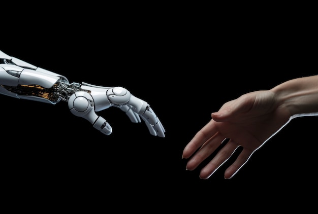 Robot and human hands moving for a handshake