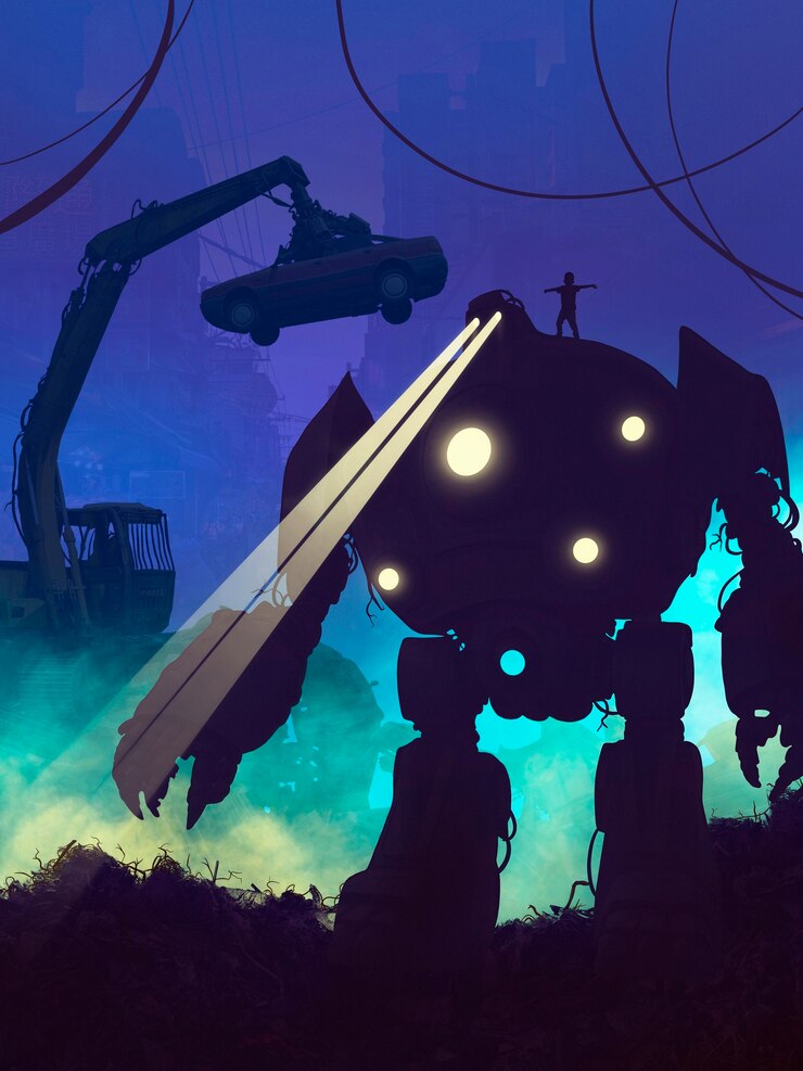 Free Photo robot and human silhouettes