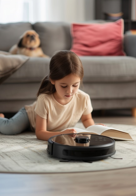 Free photo robot vacuum cleaning floor