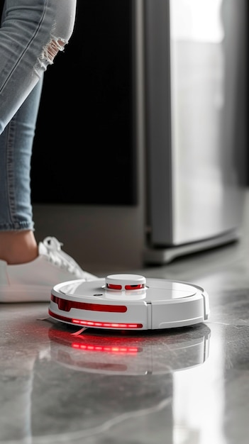 Free photo robot vacuum cleaning floor