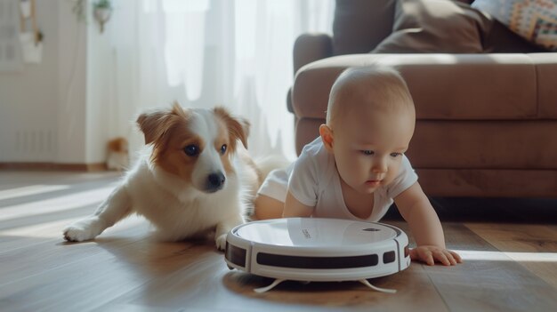 Free photo robot vacuum cleaning floor