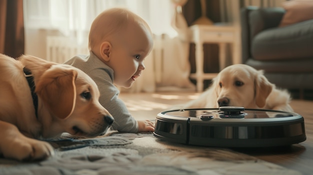 Free photo robot vacuum cleaning floor