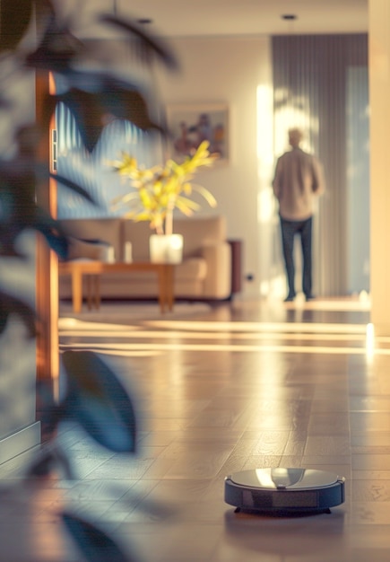 Free photo robot vacuum cleaning floor