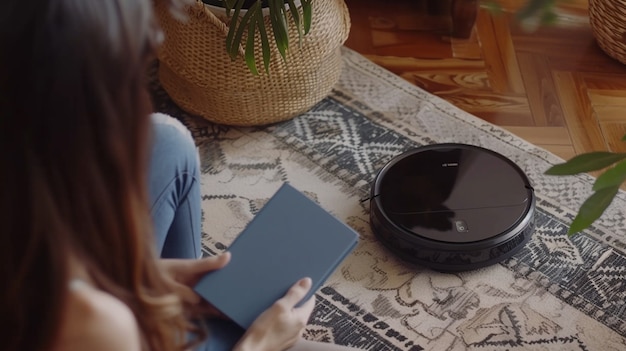 Free photo robot vacuum cleaning floor