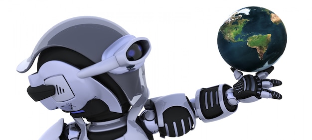 Robot with planet earth