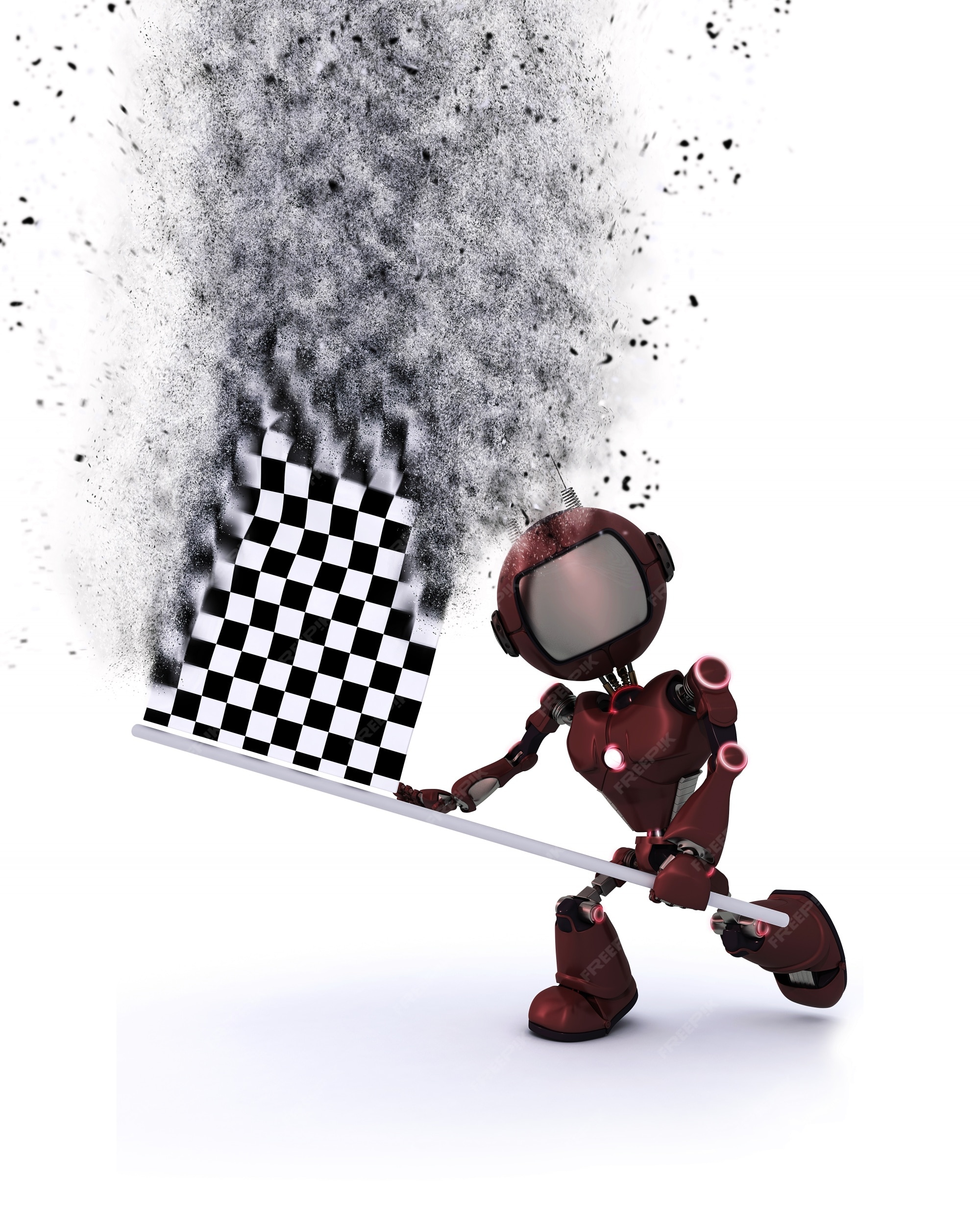 Free Photo | Robot with a race flag in 3d Free Photo | Robot with a race flag in 3d
