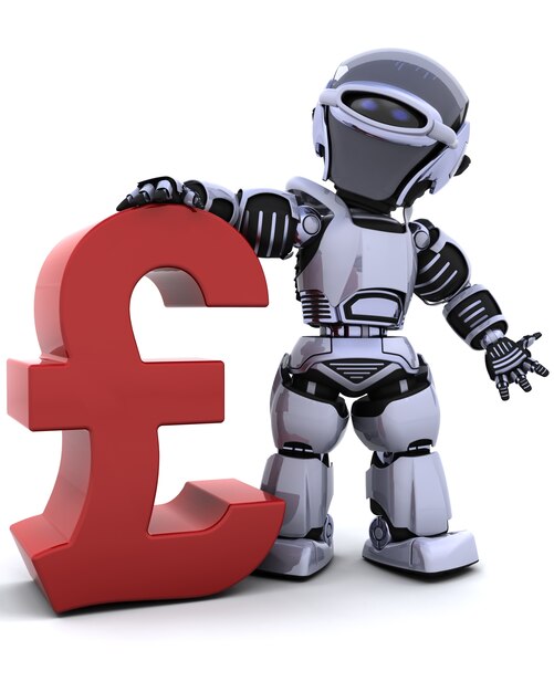 Free photo robot with a red pound symbol