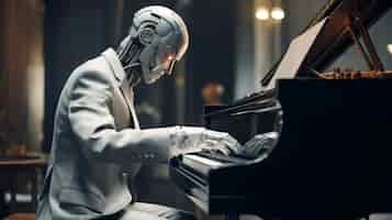 무료 사진 인간 대신 음악가 역할을 하는 로봇