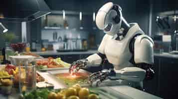 Foto gratuita robot che lavora come cuoco al posto degli esseri umani