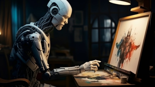 Free photo robot working as a painter instead of humans