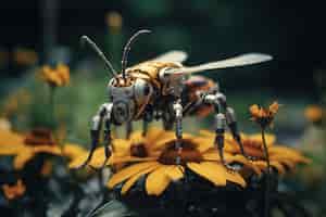 Бесплатное фото Роботизированное насекомое с цветами
