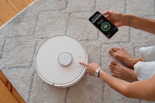 Robotic wireless vacuum cleaner control by smartphone app