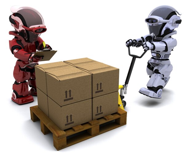 Robots with shipping boxes