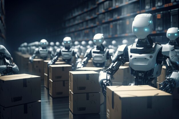 Роботы работают на заводе вместо людей