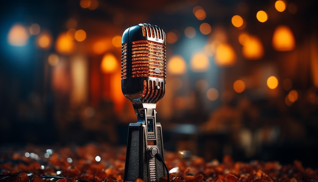 Free photo rock musician performing on stage with microphone and spotlight generated by artificial intelligence