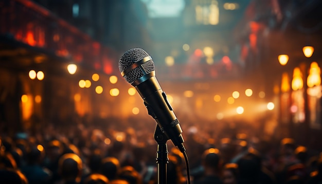 Free photo rock musician on stage with microphone captivating adulating audience generated by artificial intelligence