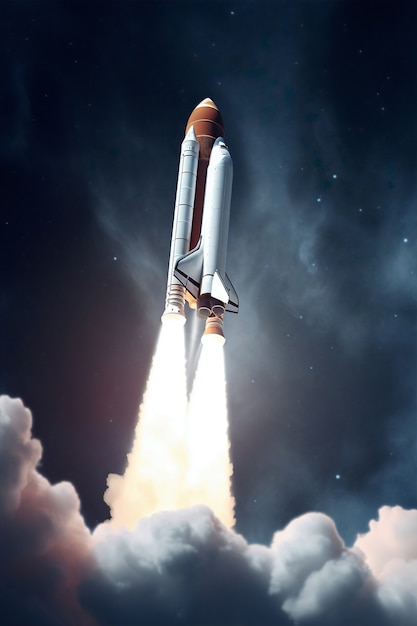 Free photo rocket flying through space