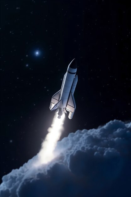 Rocket flying through space