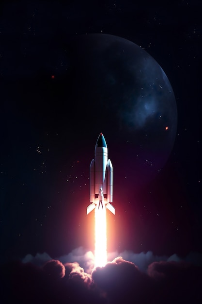 Rocket flying through space