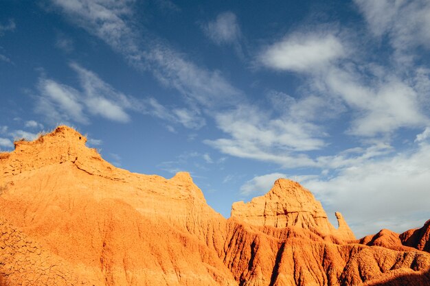 Rocks in the Tatacoa Desert, Colombia under the cloudy sky