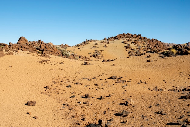 Rocky desert with clear blue sky