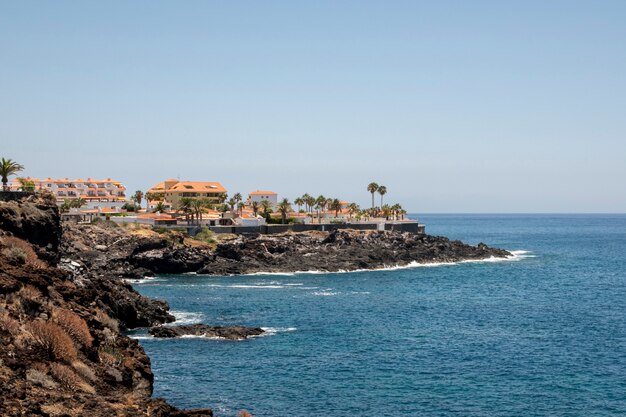 Rocky littoral with clear sky