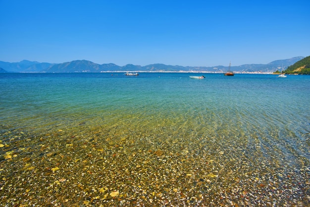 Rocky mountain Islands in the Bay of Marmaris Seascape