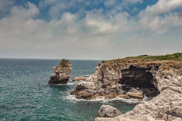 Rocky shore and arch in Tyulenovo Bulgaria