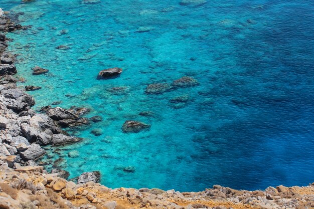 Rocky shore near the water on a sunny day