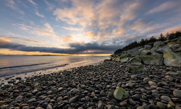 Rocky Shore During Sunset