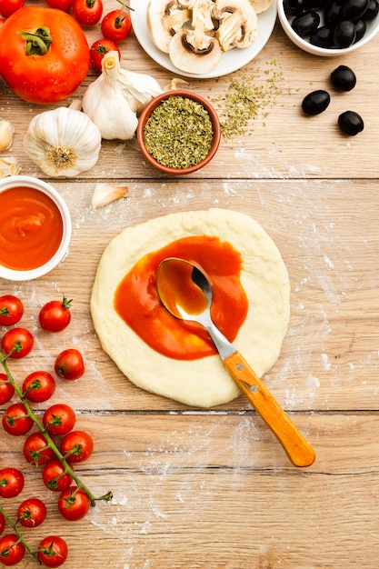 Rolled dough with tomato sauce