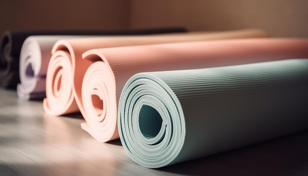 Rolled up yoga mat blue foam freshness generated by AI