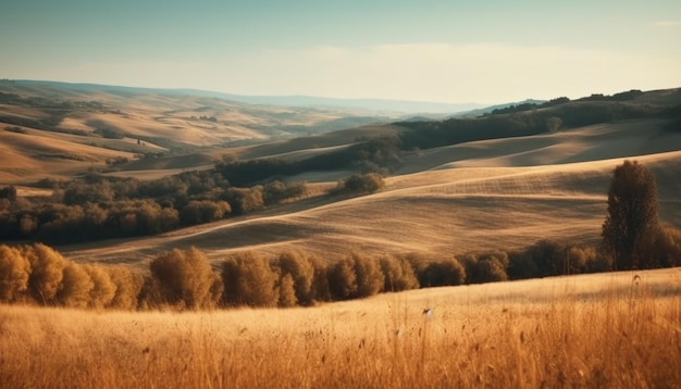 Free photo rolling landscape farm and tree in winter generated by ai