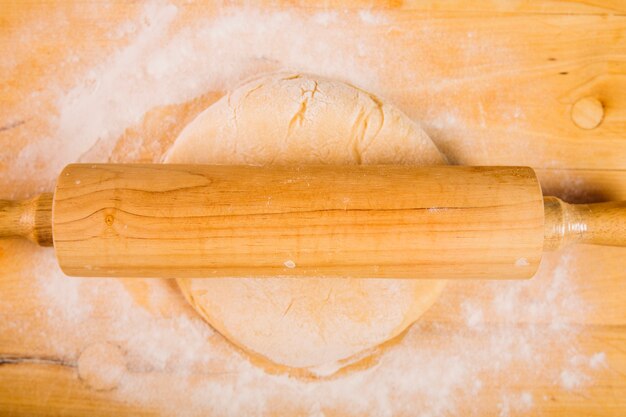 rolling pin on dough