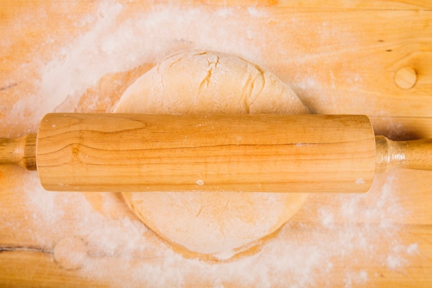 Rolling pin on dough