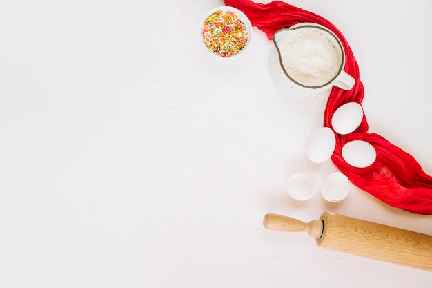 Rolling pin near cooking ingredients