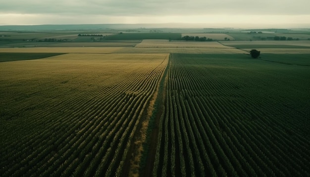 Катящиеся пшеничные поля в лучах осеннего заката, созданные ИИ