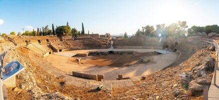 roman ruins of merida panoramic and view of the roman amphitheater extremadura spain