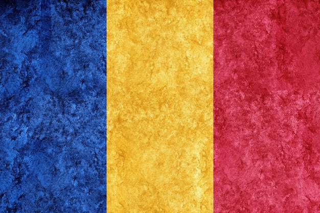 Румыния Металлический флаг, текстурированный флаг, гранж-флаг