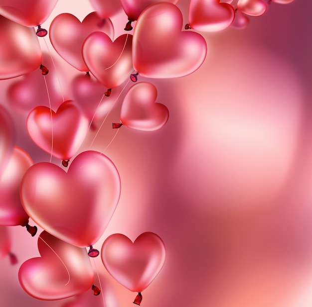 Романтическая открытка с розовыми воздушными шарами в форме сердца