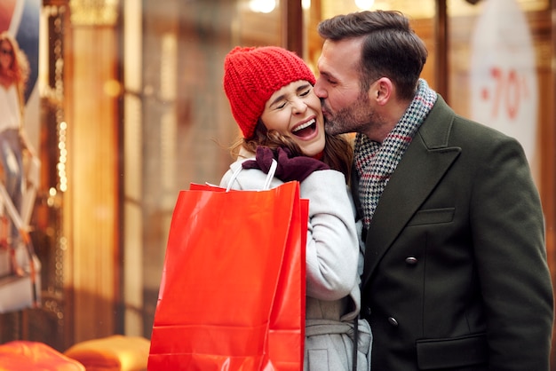 Romantic scene during winter shopping