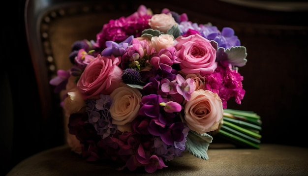 Foto gratuita celebrazione del matrimonio romantico con elegante composizione floreale generata da ai