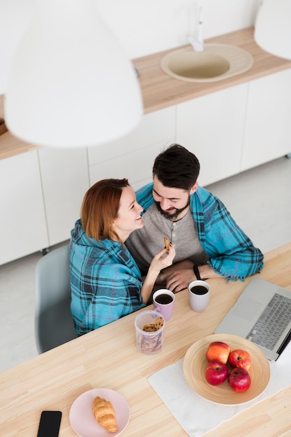 Romantic young couple high view